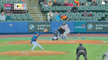 Eduardo Valencia doubles (1) on a line drive to center fielder Cristian Pache. Trei Cruz scores. Jace Jung scores.