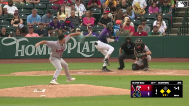 Eduardo Guerrero singles on a line drive to right fielder C.J. Pittaro. Emil Morales scores. Jaron Elkins to 3rd.