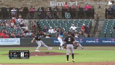 Trenton Brooks doubles (5) on a line drive to right fielder Bryce Johnson. Cavan Biggio scores.