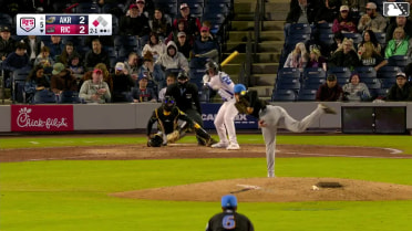 Parks Harber singles on a ground ball to center fielder Nick Mitchell. Aeverson Arteaga scores.