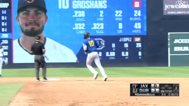 Jordan Groshans hits a solo home run to left field