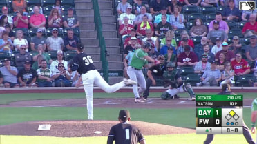 Eric Becker doubles (4) on a line drive to left fielder Dylan Grego. John Michael Faile scores.