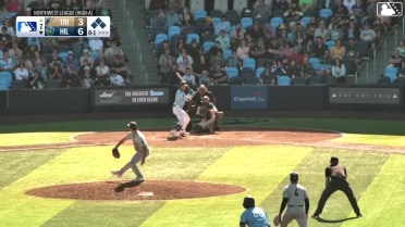 Yerald Nin out on a sacrifice fly to center fielder Hayden Alvarez. Carlos Virahonda scores.