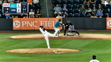 Mario Camilletti doubles (18) on a line drive to left fielder Cody Bellinger. Junior Perez scores.