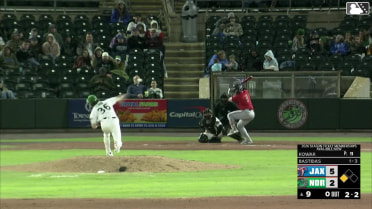 Jesús Bastidas out on a sacrifice fly to center fielder Jud Fabian. Jacob Berry scores.