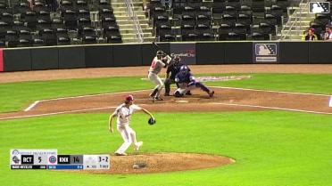 Wade Meckler homers (1) on a fly ball to right field.