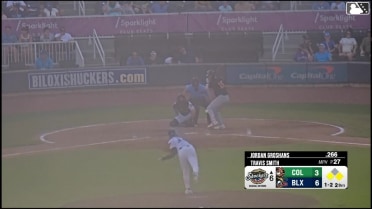 Jordan Groshans singles on a fly ball to center fielder Eric Brown Jr. Ambioris Tavarez scores. Luke Waddell to 2nd.