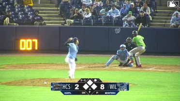 Chandler Pollard triples (1) on a sharp fly ball to center fielder Cristhian Vaquero.