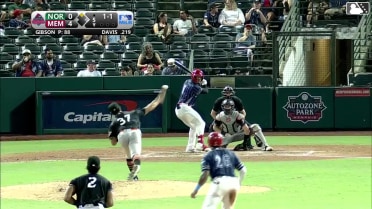 Chase Davis doubles (5) on a line drive to right fielder Jud Fabian. Bligh Madris scores.