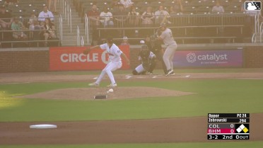 Adam Zebrowski strikes out swinging and Jordan Groshans caught stealing 2nd, catcher Jorge Corona to second baseman Jordan Sprinkle to catcher Jorge Corona.