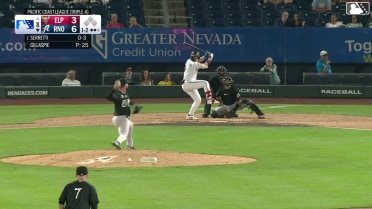 Danny Serretti homers (5) on a fly ball to right field.