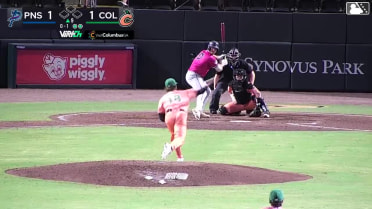 Max Williams homers (1) on a fly ball to right field.