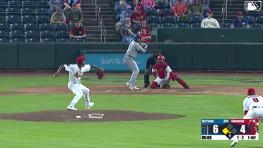 Josue De Paula singles on a ground ball to right fielder Miguel Ugueto. Kole Myers scores.