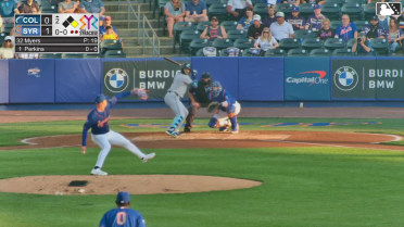 Blake Perkins homers (1) on a fly ball to right field. Ralphy Velazquez scores.