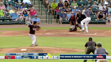 Josh Hammond singles on a sharp line drive to left fielder Paulino Santana. Connor Rasmussen scores. Henry Ramos to 2nd.