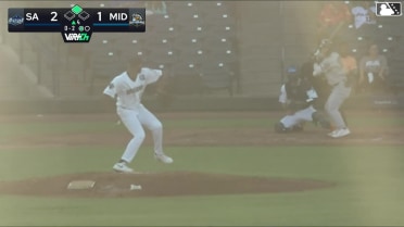 Wyatt Hoffman homers (1) on a fly ball to left field.