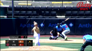 Cesar Quintas doubles (28) on a line drive to left fielder Abdias De La Cruz. Estevan Moreno scores.
