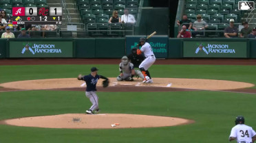 Victor Bericoto out on a sacrifice fly to right fielder Kristian Robinson. Nate Furman scores.
