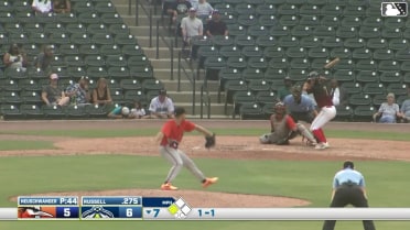 Stone Russell out on a sacrifice fly to right fielder Raylin Ramos. Yandel Ricardo scores.