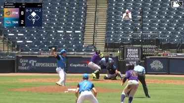 Byron Chourio singles on a fly ball to second baseman Luis Escudero, deflected by right fielder JoJo Jackson. Bryan Acuña scores.