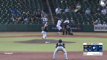 Austin Overn singles on a soft ground ball to third baseman Jheremy Vargas. Ryan Spikes scores.