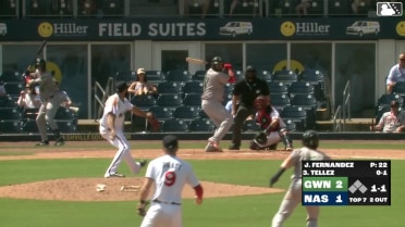 Rowdy Tellez doubles (13) on a line drive to left fielder Luis Matos. Luke Williams scores.