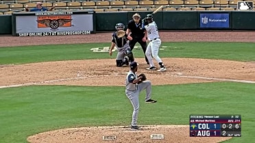 Michael Martinez singles on a line drive to center fielder Sean Gamble. Juan Mateo scores. Fielding error by center fielder Sean Gamble.
