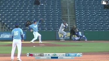 RJ Schreck triples (1) on a line drive to center fielder Kameron Misner.