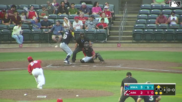 Connor Scott doubles (11) on a sharp fly ball to left fielder Bill Knight. Justin Johnson scores.