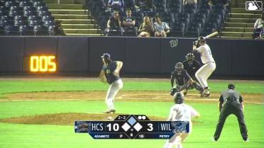 Ethan Petry doubles (3) on a line drive to center fielder Paxton Kling. Devin Fitz-Gerald scores.