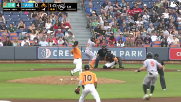 Aron Estrada doubles (14) on a fly ball to right fielder Alfonsin Rosario. Douglas Hodo III scores.