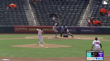 Braden Shewmake doubles (2) on a fly ball to right fielder Zac Veen. Trenton Brooks scores.