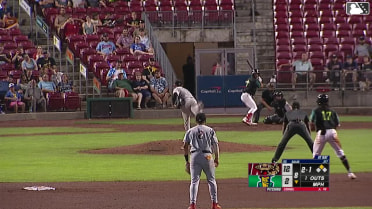 Jose Salas doubles (5) on a sharp fly ball to center fielder Luiyin Alastre. Yasser Mercedes scores.