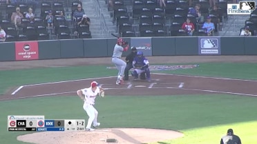 Ryan McCrystal singles on a line drive to left fielder Carter Trice. Carlos Jorge scores. Ryan McCrystal to 3rd. Ryan McCrystal advances to 3rd, on a fielding error by left fielder Carter Trice.