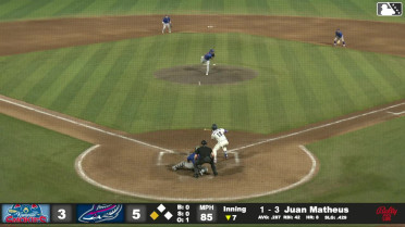Juan Matheus singles on a soft bunt ground ball to third baseman Dom Krupinski. Adrian Santana scores.