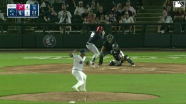 Alex Binelas doubles (2) on a line drive to right fielder DJ Gladney. Raylin Heredia scores.