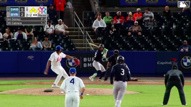 Oswaldo Cabrera out on a sacrifice fly to left fielder Nick Morabito. Kenedy Corona scores.