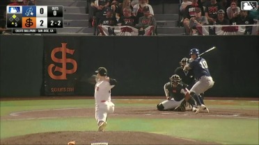Roman Martin doubles (1) on a line drive to right fielder Broedy Poppell. Alex Sosa scores.