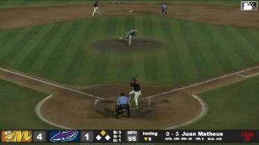 Juan Matheus singles on a line drive to center fielder Austin Overn. Cristian Hernández scores.