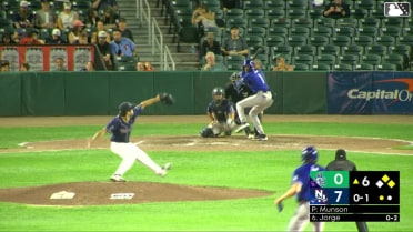 Dyan Jorge singles on a sharp line drive to left fielder Mathieu Vallee. Braylen Wimmer scores. Jimmy Obertop to 2nd.