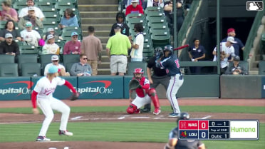 Eddys Leonard doubles (8) on a line drive to left fielder Héctor Rodríguez. Luis Matos scores.