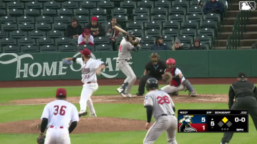 Nolan Schubart doubles (8) on a line drive to center fielder Eduardo Quintero. Aaron Walton scores.