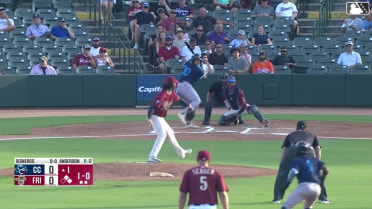 Cameron Sisneros singles on a sharp line drive to right fielder Keith Jones II. Yamal Encarnacion scores. Jason Schiavone to 3rd.