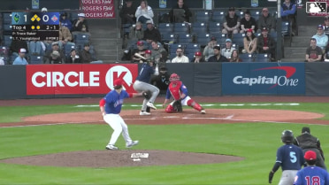 Trent Youngblood doubles (2) on a sharp line drive to center fielder J.R. Freethy. Yerald Nin scores. Wallace Clark scores. Modeifi Marte scores.