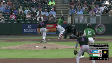 Enrique Bradfield Jr. doubles (9) on a ground ball to right fielder Kemp Alderman. Bryan Ramos scores.