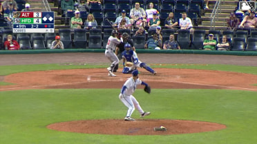 Keiner Delgado grounds into a double play, shortstop Andy Perez to first baseman Aidan Longwell. P.J. Hilson out at 2nd. Keiner Delgado out at 1st.