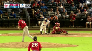 Charles Davalan singles on a line drive to right fielder Won-Bin Cho. Mike Sirota scores.