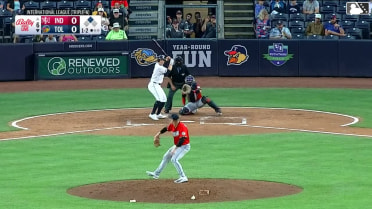Jace Jung singles on a line drive to center fielder Robert Hassell III. Corey Julks scores.