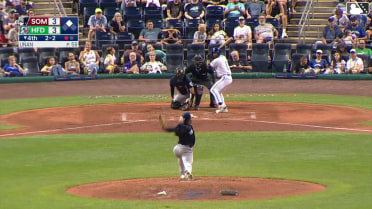 Jacob Humphrey doubles (1) on a ground ball to left fielder Cole Gabrielson. Andy Perez scores.