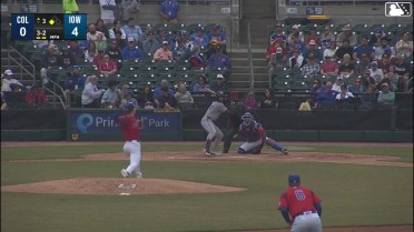 Juan Brito doubles (4) on a fly ball to right fielder Justin Dean. Dayan Frias scores.